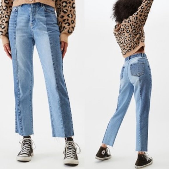PacSun Denim - PacSun Two-Tone High Rise Straight Frayed Ankle Button Fly Jeans (28)